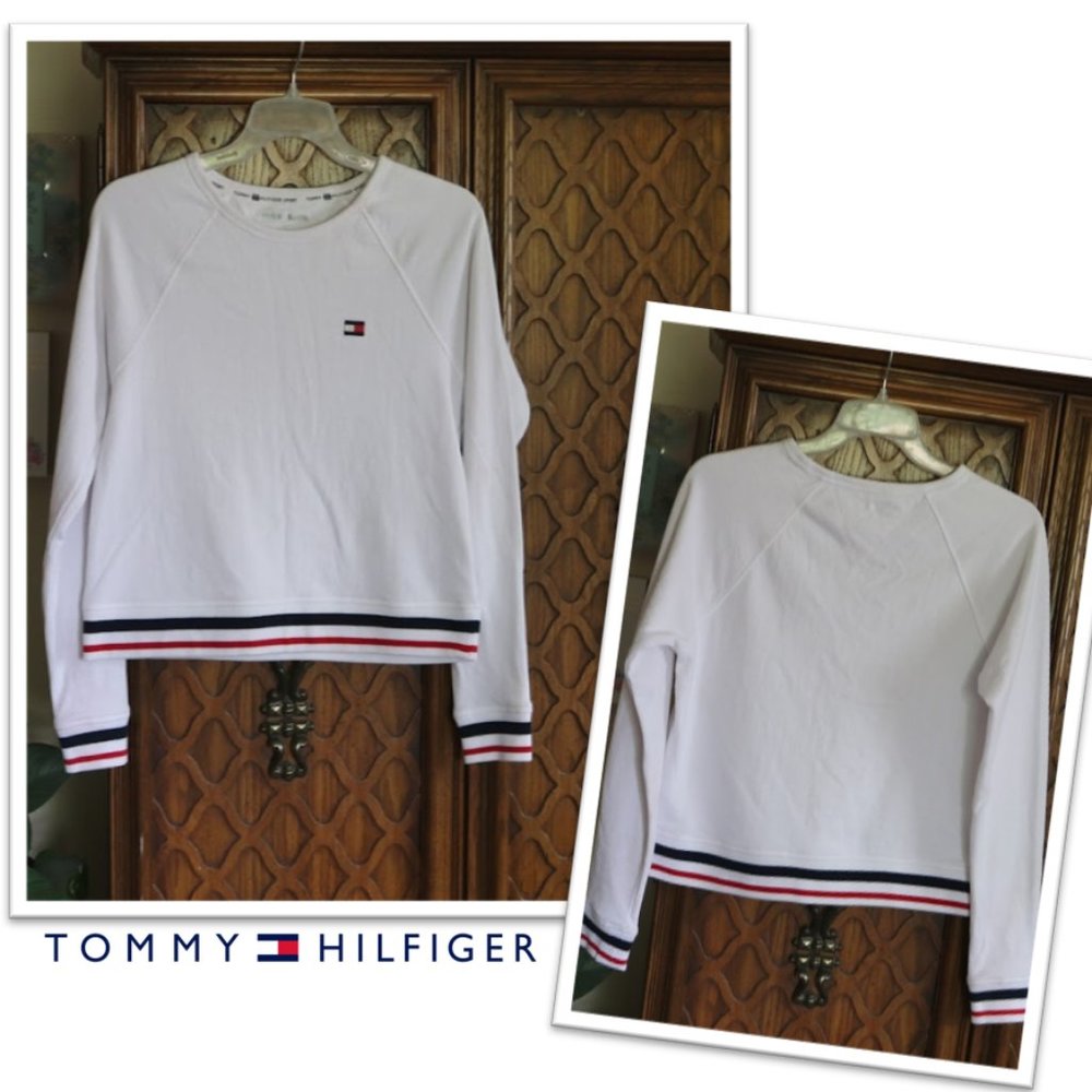 TOMMY HILFIGER SPORT Oversized Cropped Sweatshirt - White/stripes, Size S - Picture 2 of 14